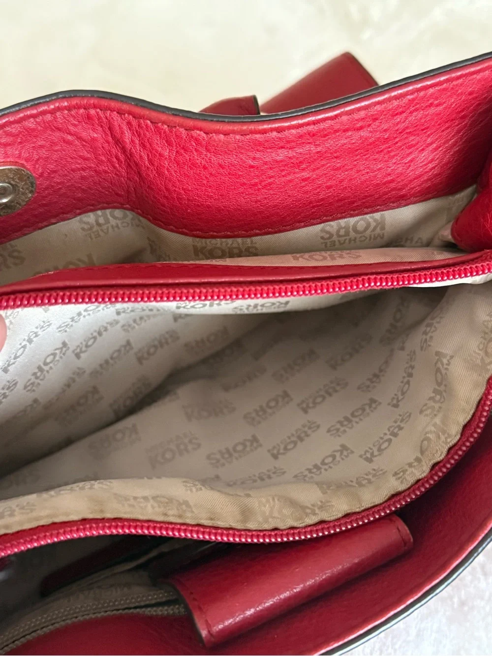 Michael Kors Red Leather Satchel with Gold Hardware